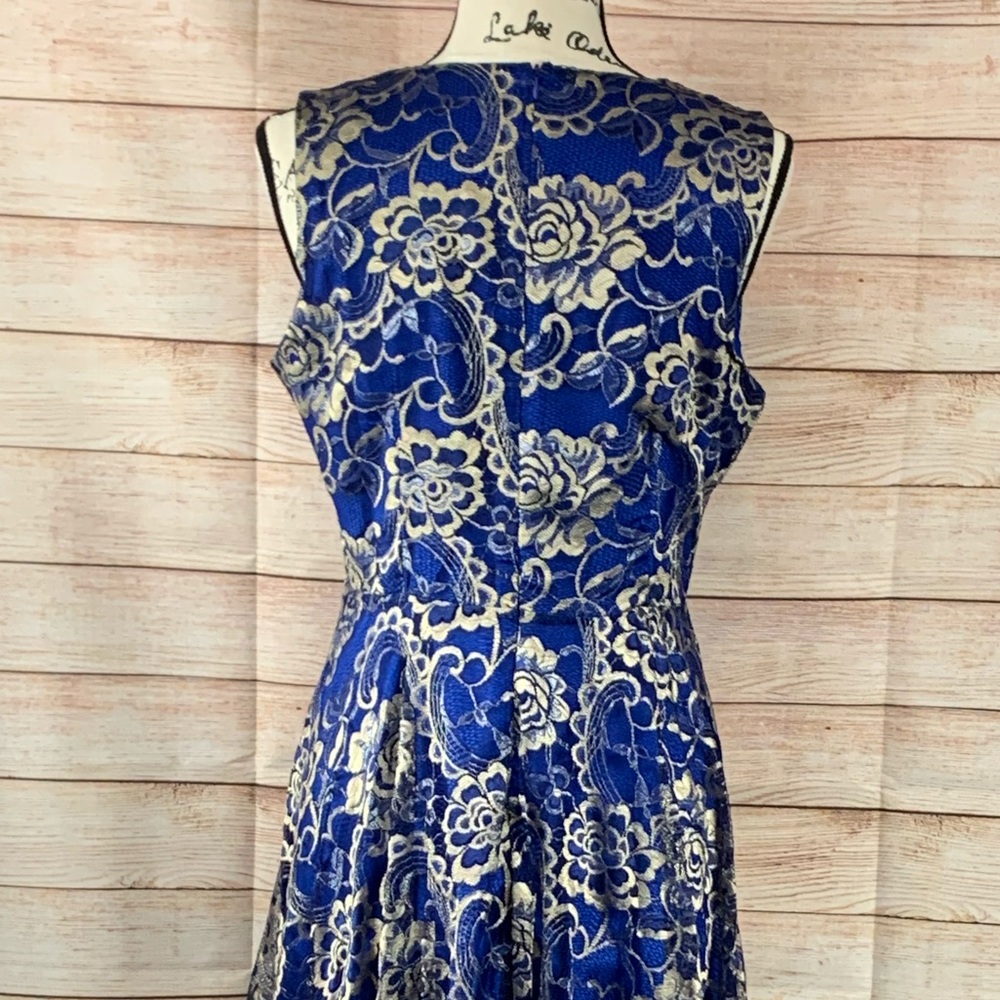 Migeer Blue Sleeveless with Gold Overlay Dress - Picture 4 of 7